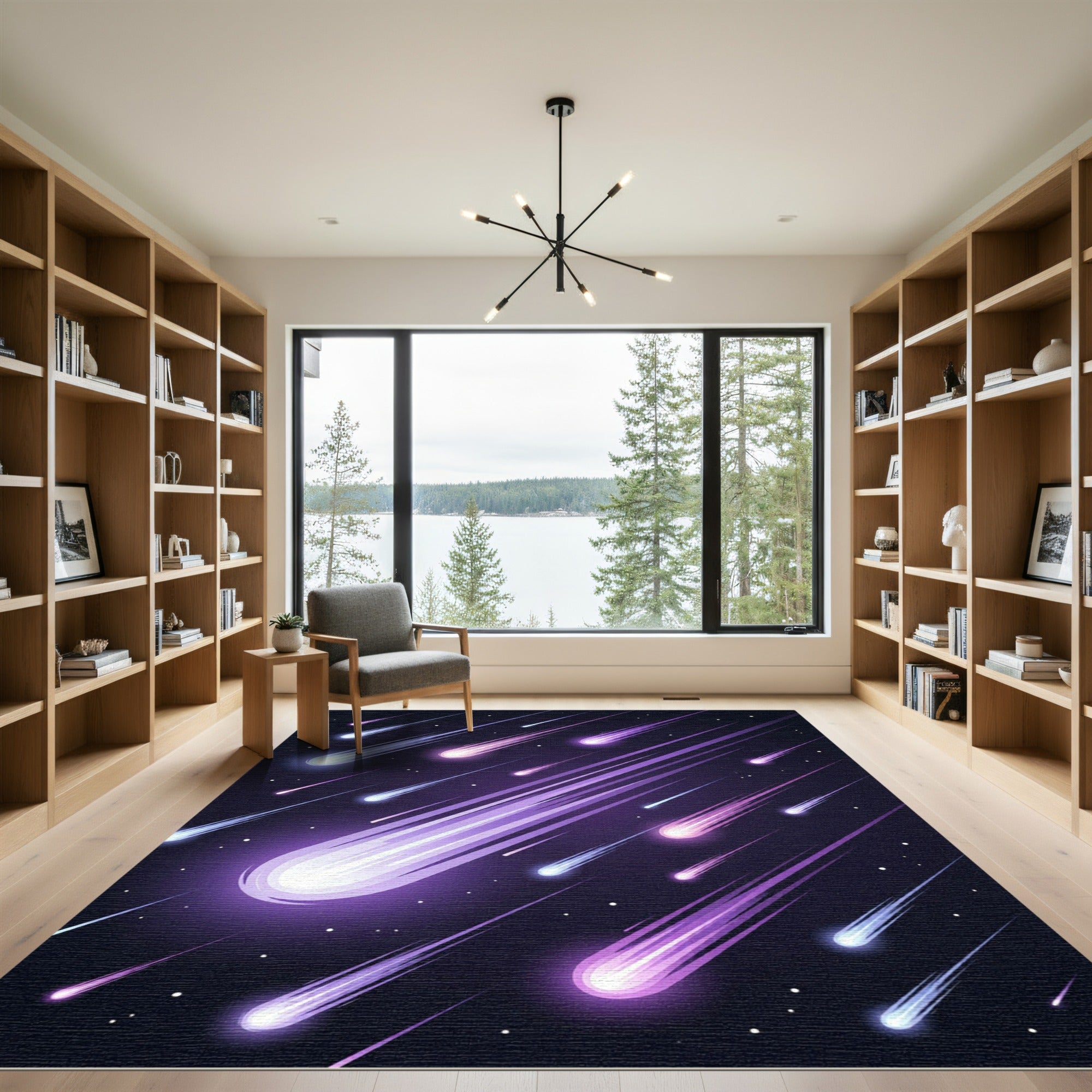 Vibrant Purple Falling Meteor Shower Rug