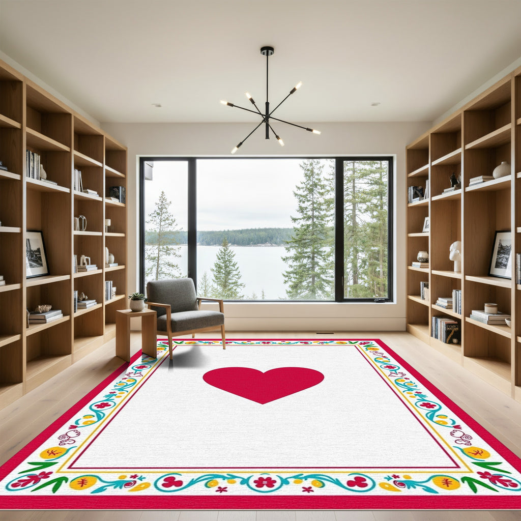 Crimson Heart Floral Border Rug