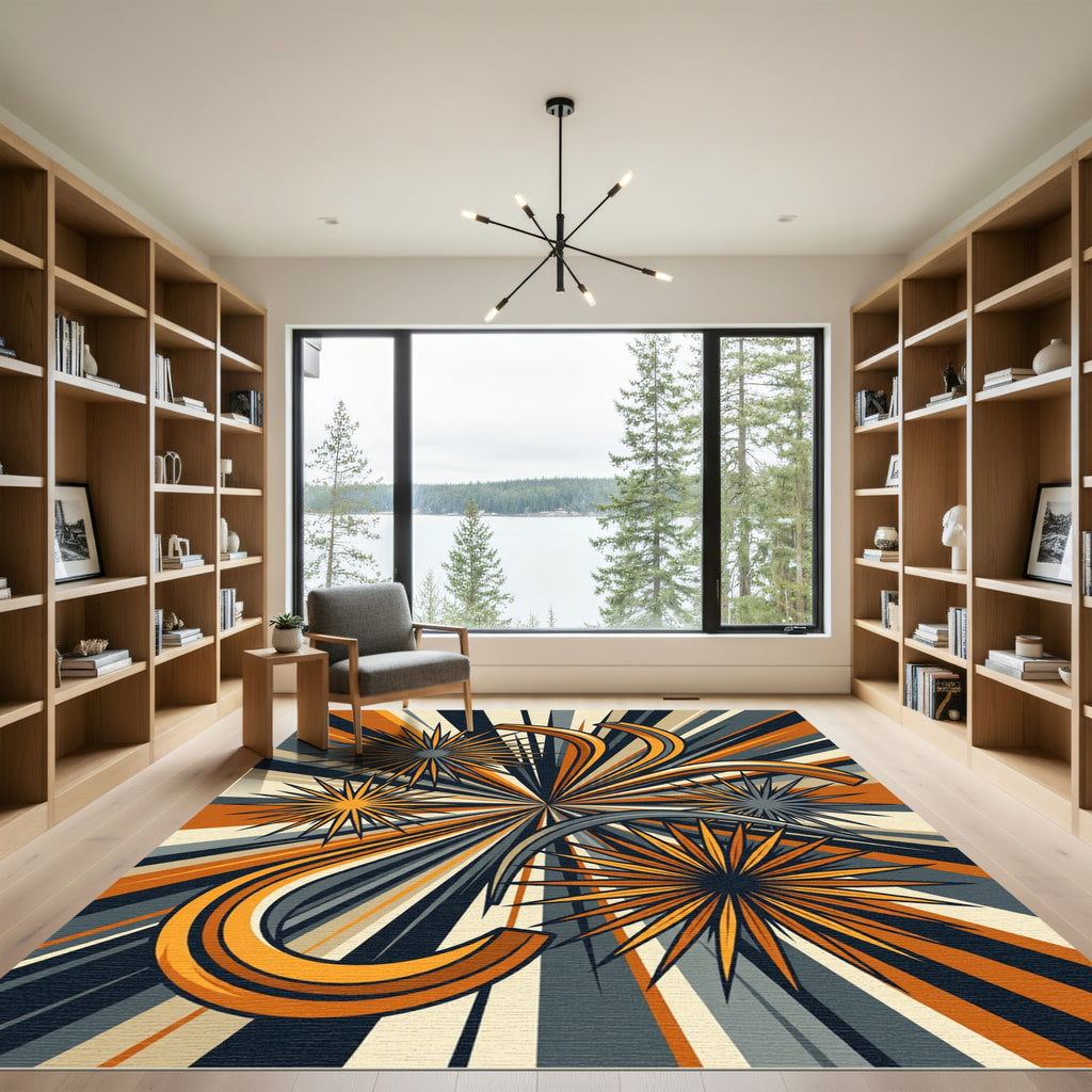 Vibrant Retro Starburst Mid-Century Abstract Rug