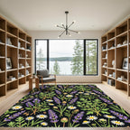 Black Lavender Daisy Garden Arrangement Rug
