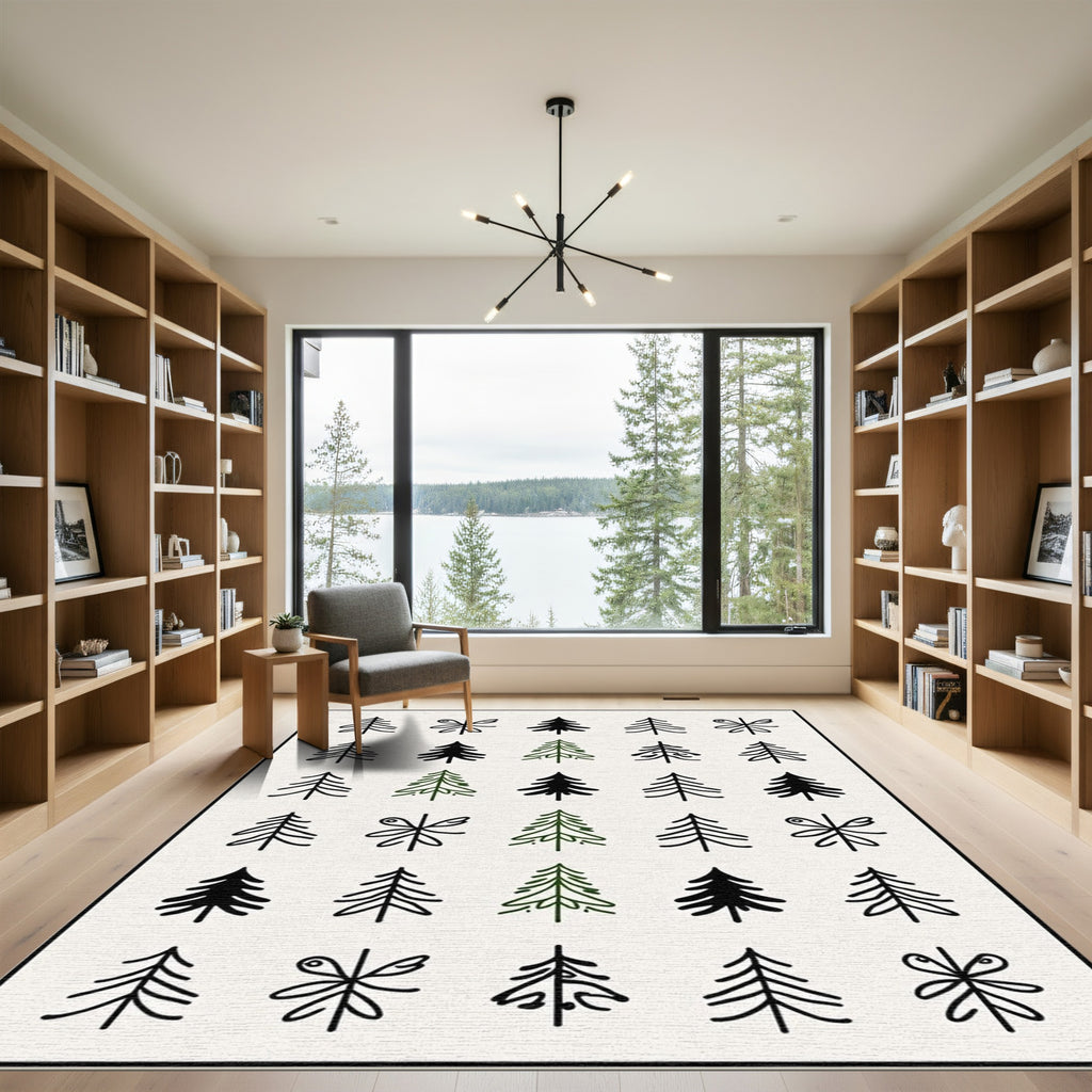 Simple Pine Tree Collection Black Green Rug