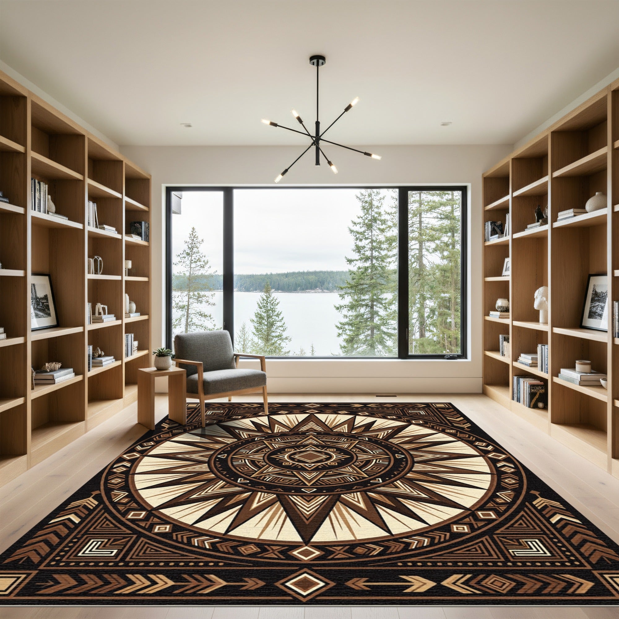 Geometric Aztec Sunburst Earth Tone Rug