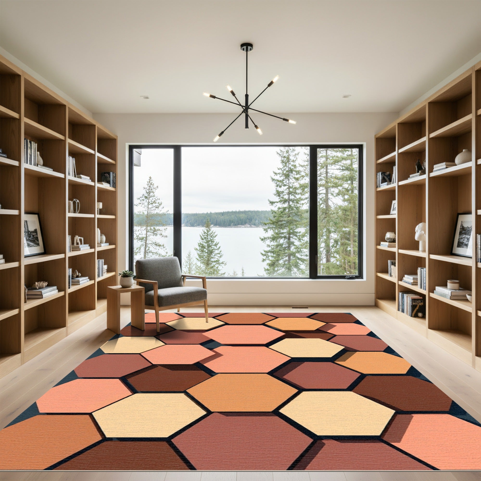 Terracotta Peach Hexagon Arrangement Rug