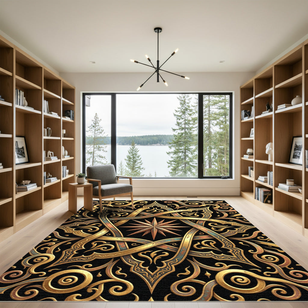 Gilded Celestial Star Ornate Filigree Rug