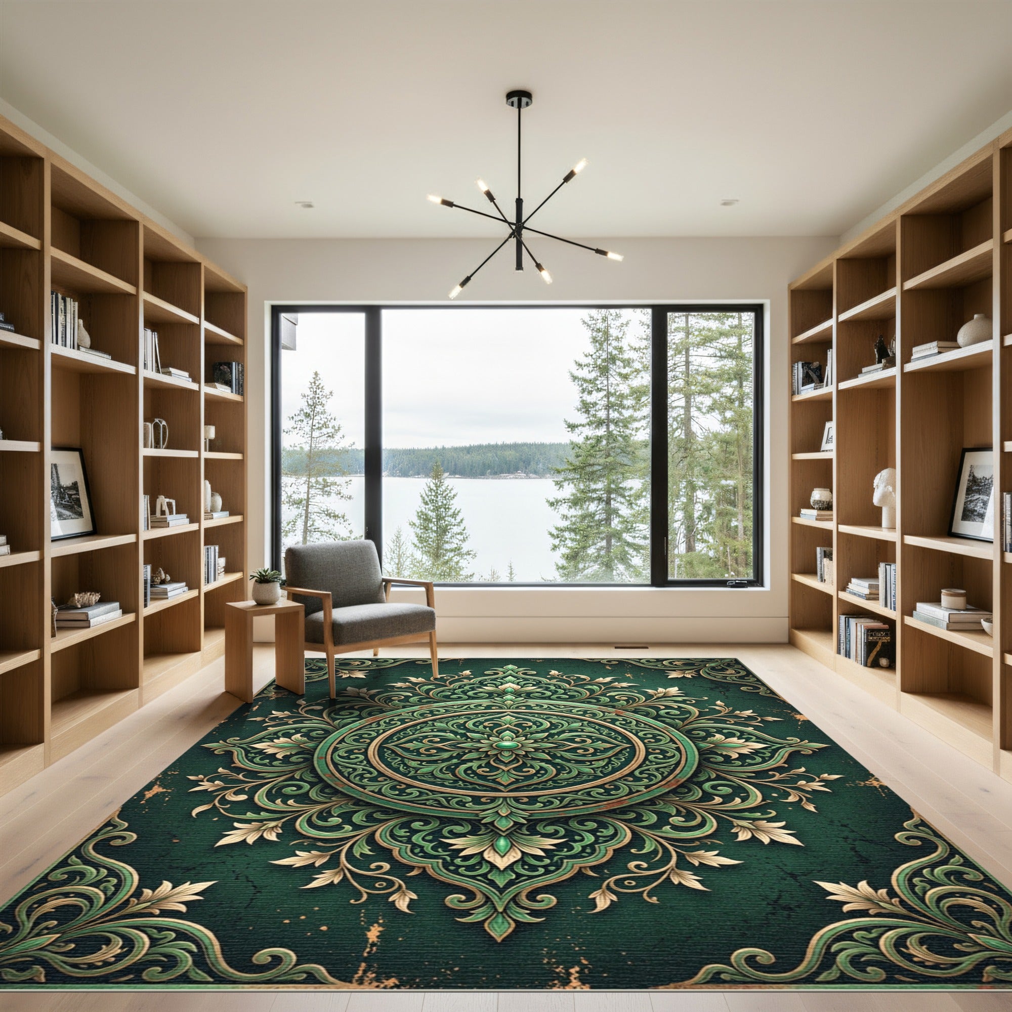 Elegant Emerald Ornate Floral Medallion Rug