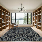 Elegant Charcoal Floral Koi Damask Rug