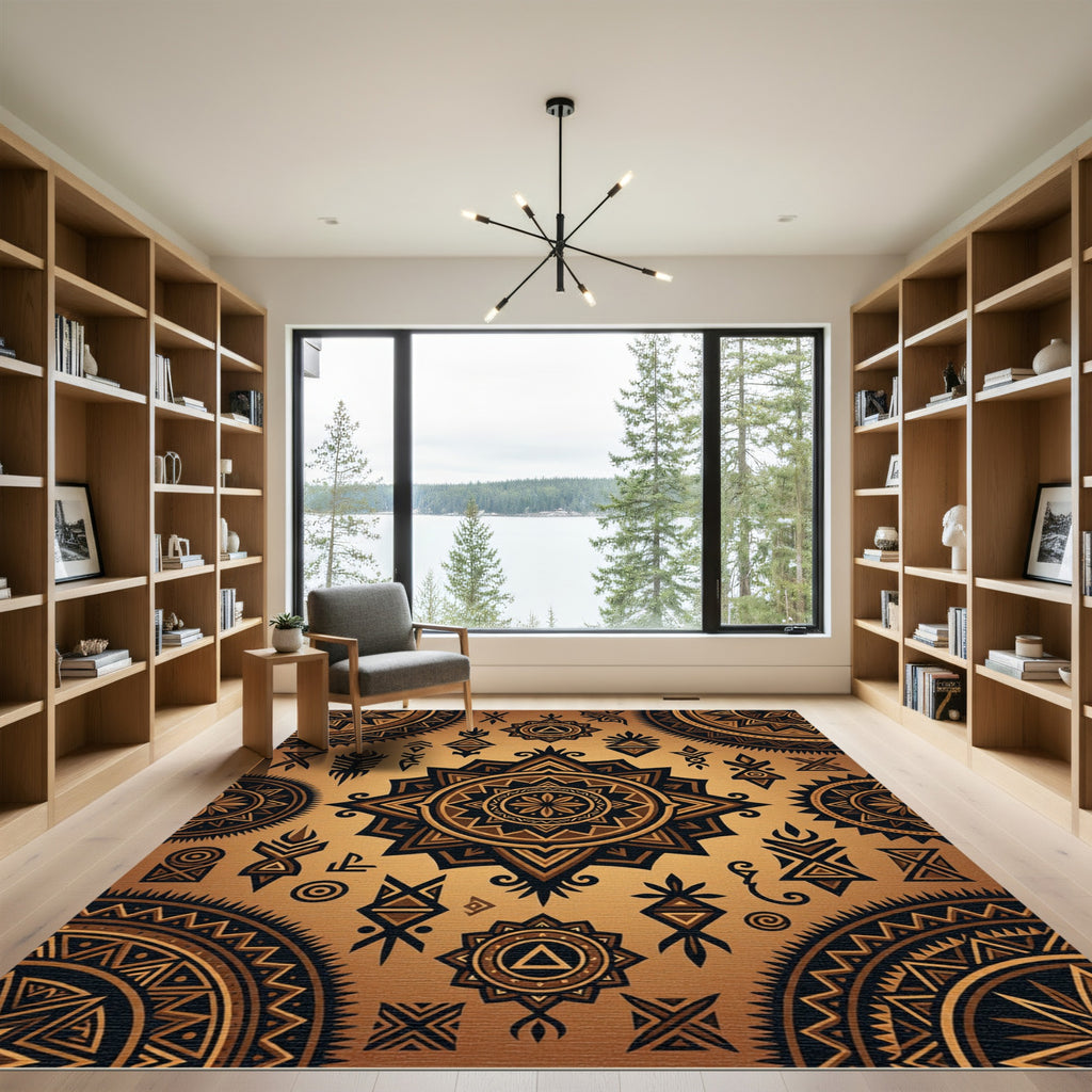 Golden Bronze Tribal Geometric Mandala Rug