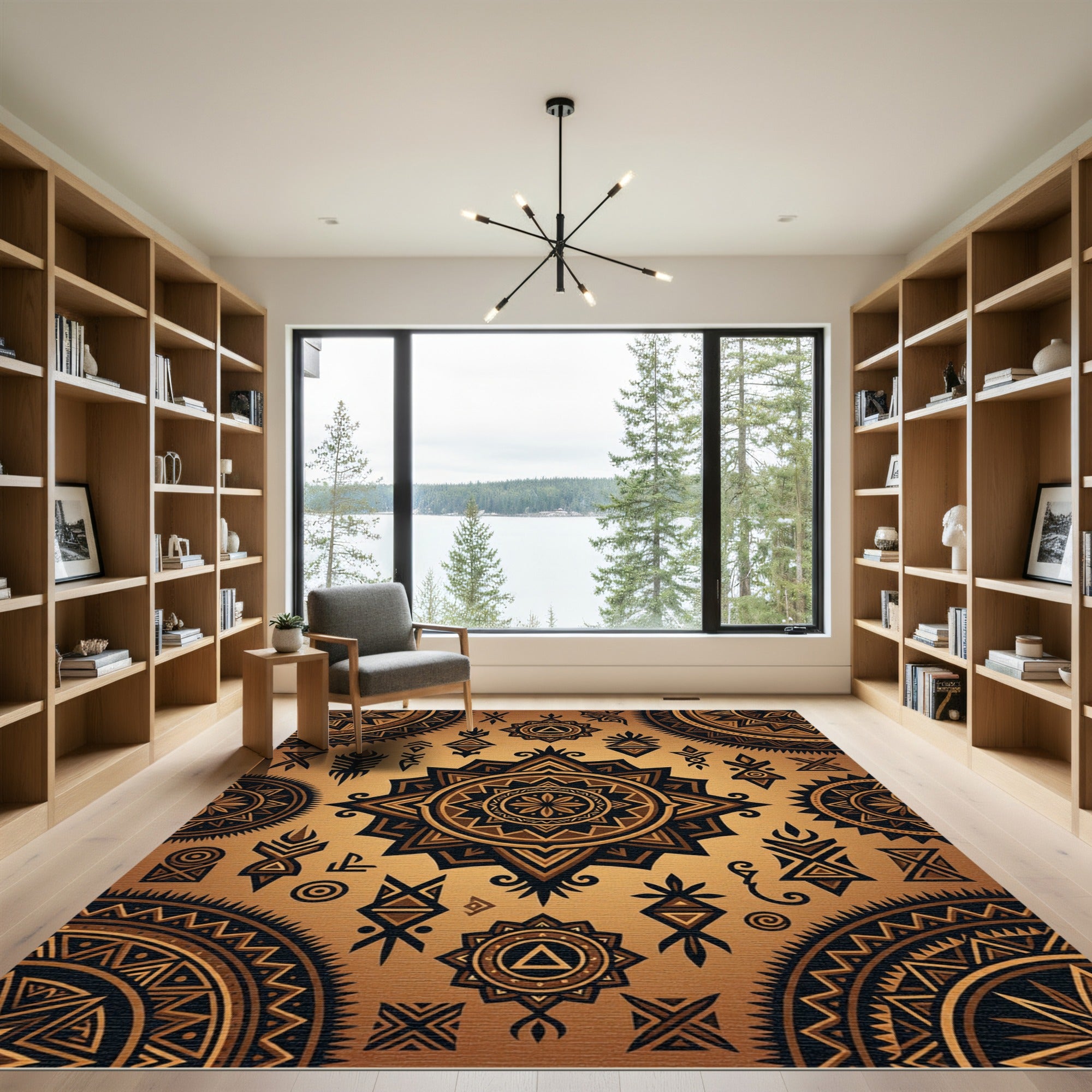 Golden Bronze Tribal Geometric Mandala Rug