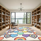 Rainbow Heart Layered Geometric Illustration Rug