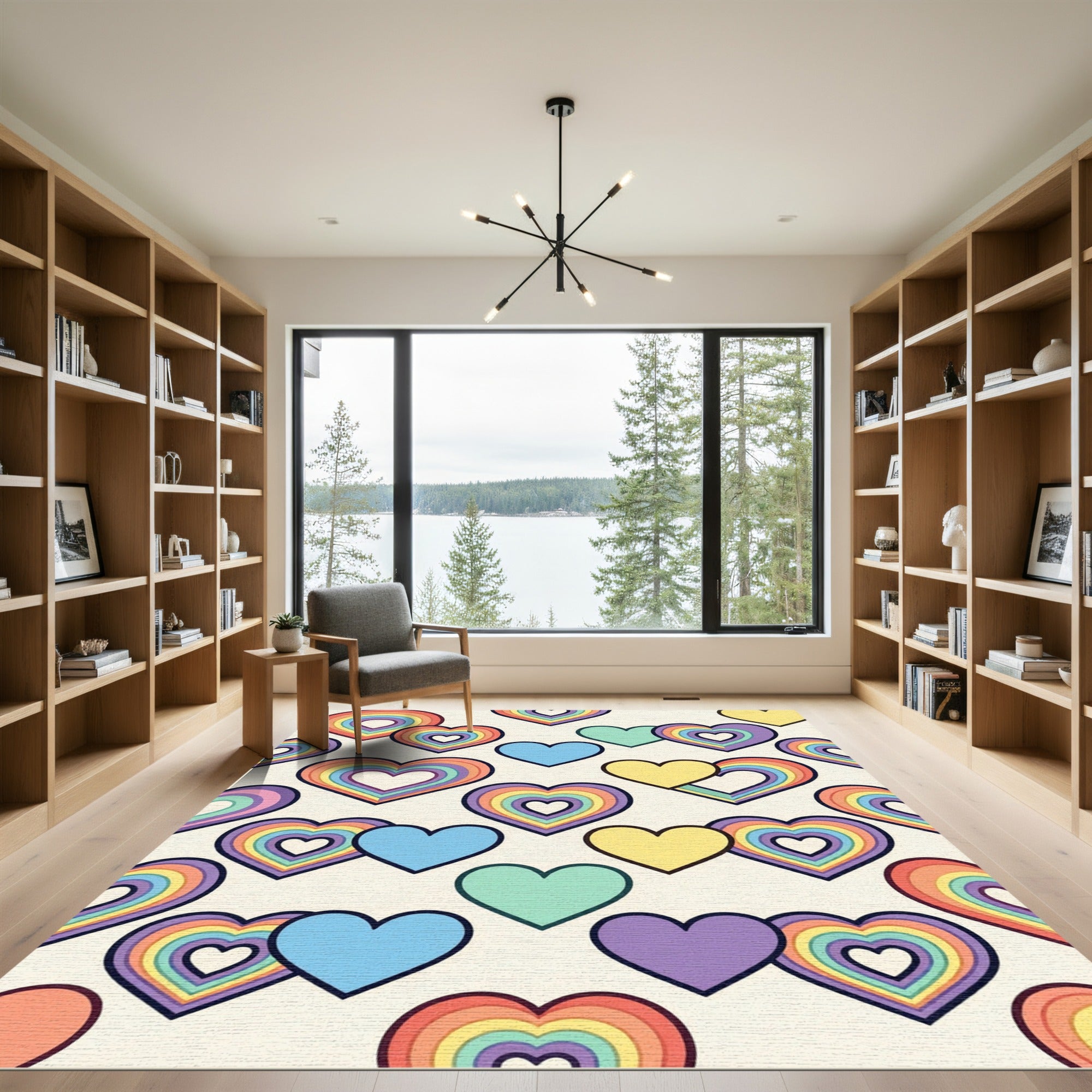 Rainbow Heart Layered Geometric Illustration Rug