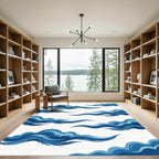 Elegant Swirling Navy Blue Cloudscape Rug