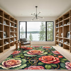 Romantic Peach Rose Cabbage Garden Rug
