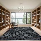 Monochrome Swirling Vortex Galaxy Black Rug