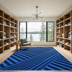 Modern Cobalt Blue Geometric Relief Rug