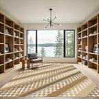 Classic Houndstooth Striped Earth Tones Rug