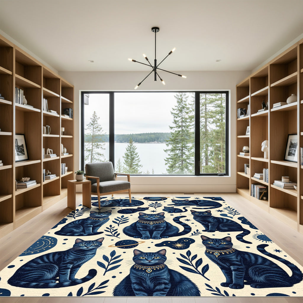 Celestial Navy Cat and Planet Arrangement Rug