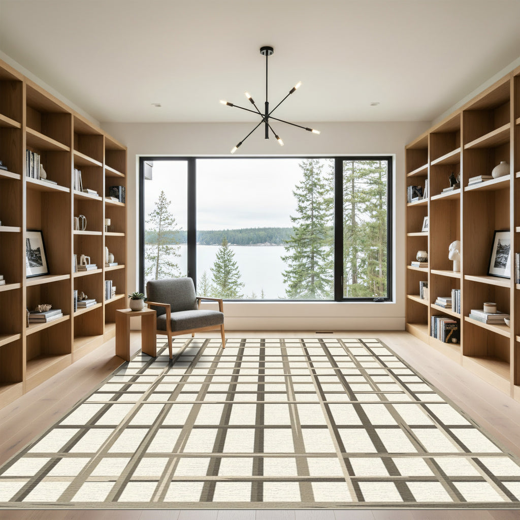 Minimalist Beige Gridded Lattice Rug