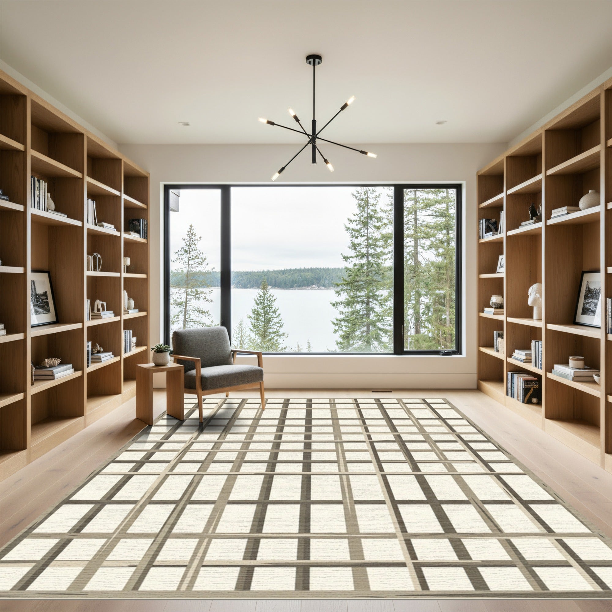 Minimalist Beige Gridded Lattice Rug