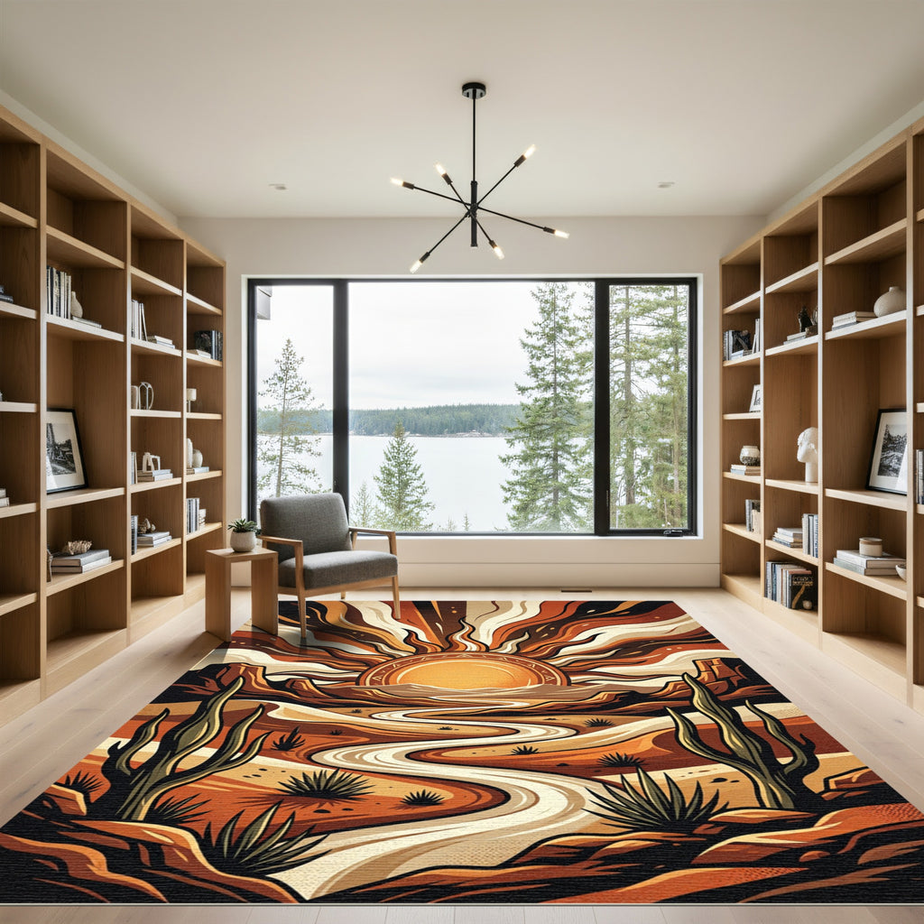 Earthy Desert Sun Canyon Landscape Rug