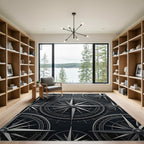 Monochromatic Metallic Compass Nautical Rug