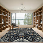 Elegant Gray Lotus Floral Medallion Rug