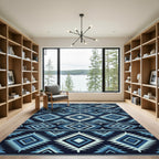 Geometric Blue Tribal Diamond Rug