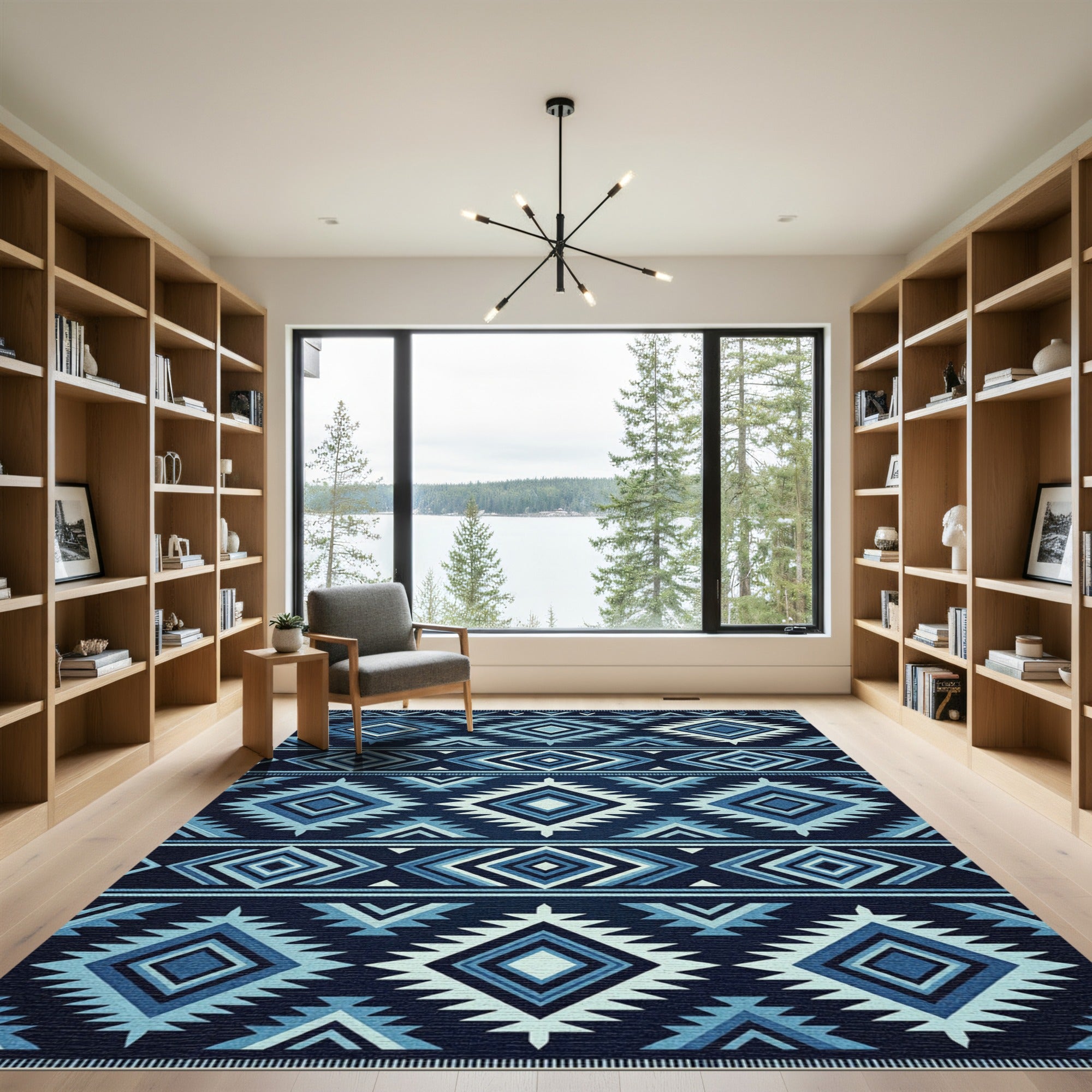 Geometric Blue Tribal Diamond Rug