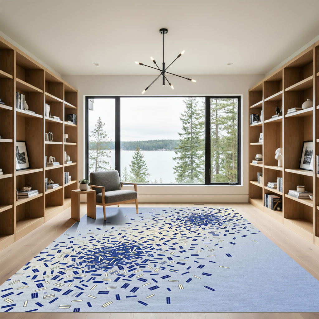 Navy Blue Concentric Confetti Abstract Art Rug