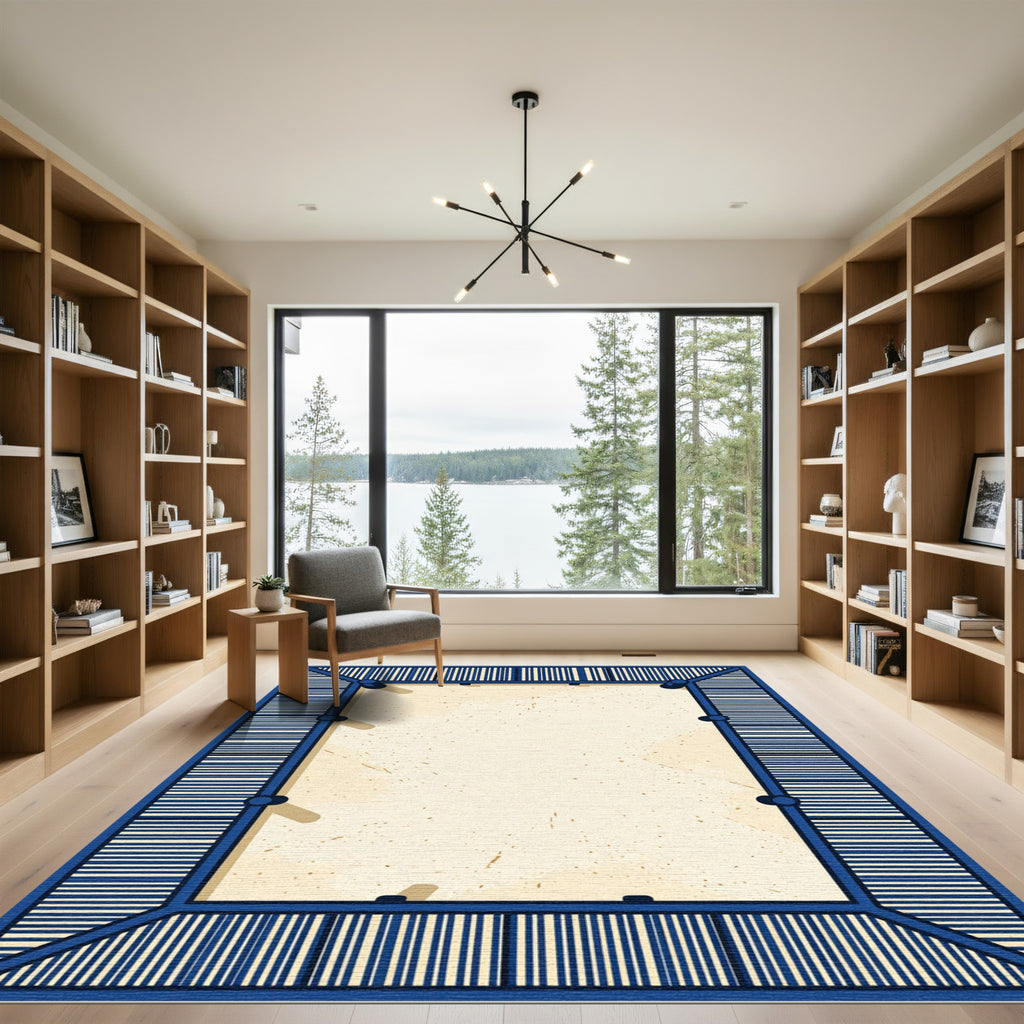 Minimalist Navy Linear Border Frame Rug