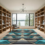 Geometric Aztec Teal Staircase Pyramid Rug