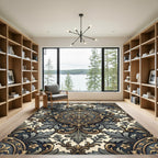 Ornate Gold and Slate Floral Medallion Rug