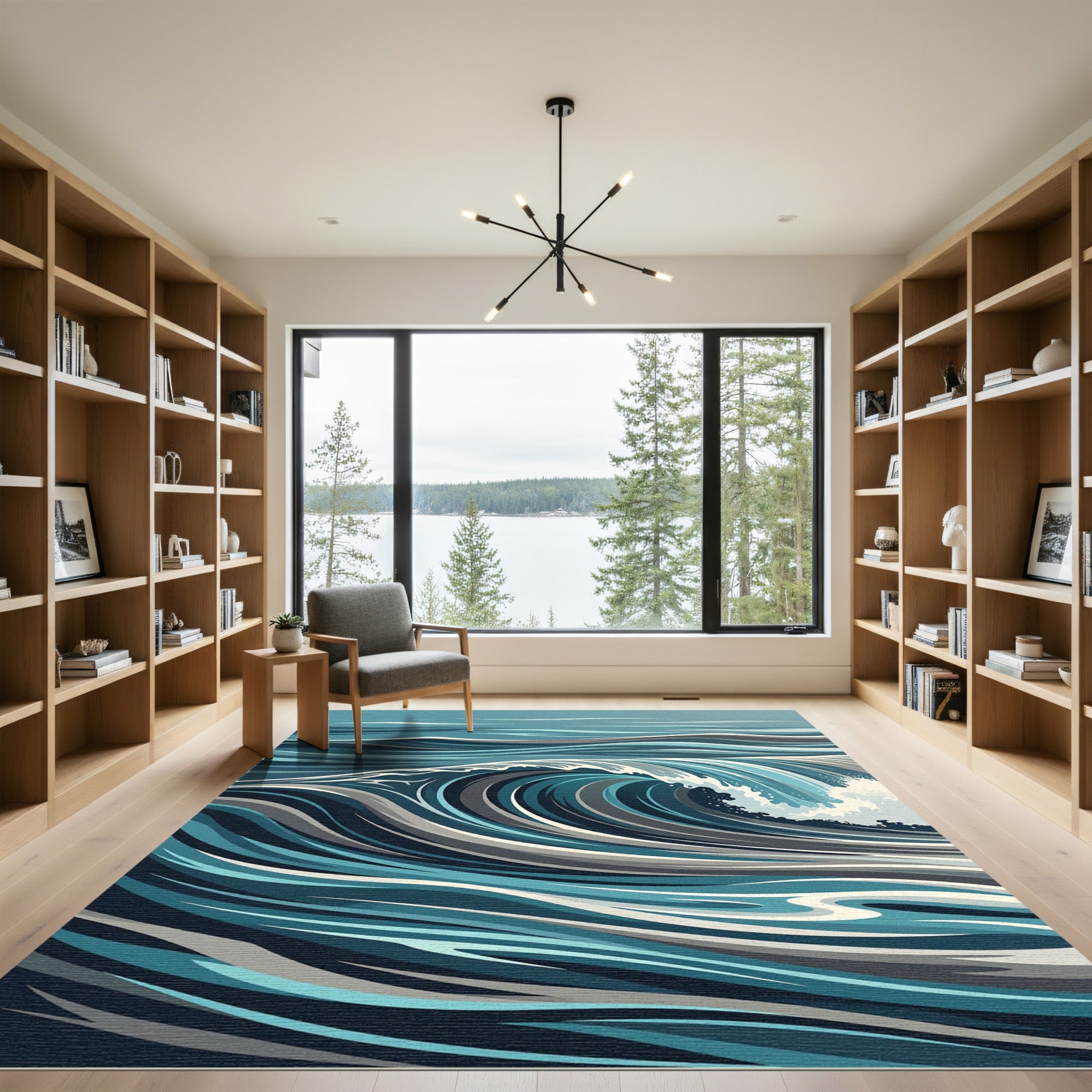 Modern Abstract Ocean Wave Rolling Tide Rug