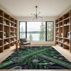 Neon Circuit Board Cyber Grid Rug