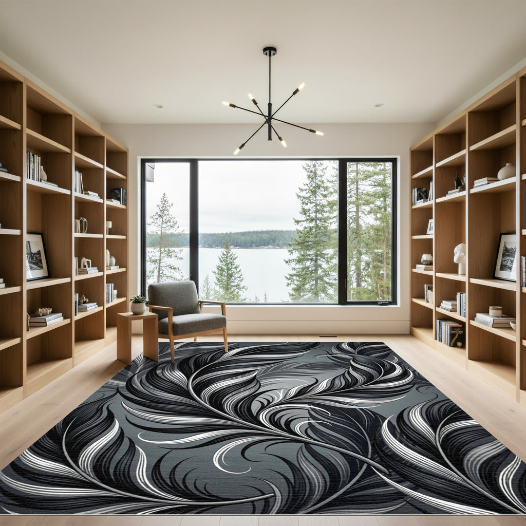 Charcoal Whimsical Feather Ensemble Rug