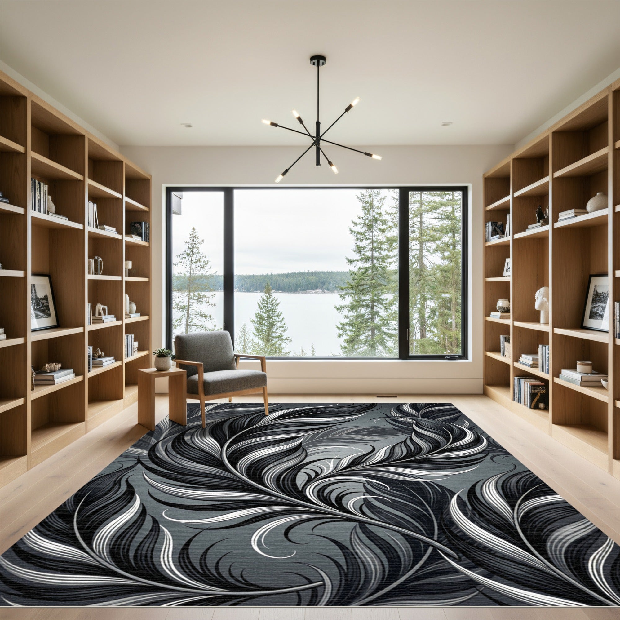 Charcoal Whimsical Feather Ensemble Rug