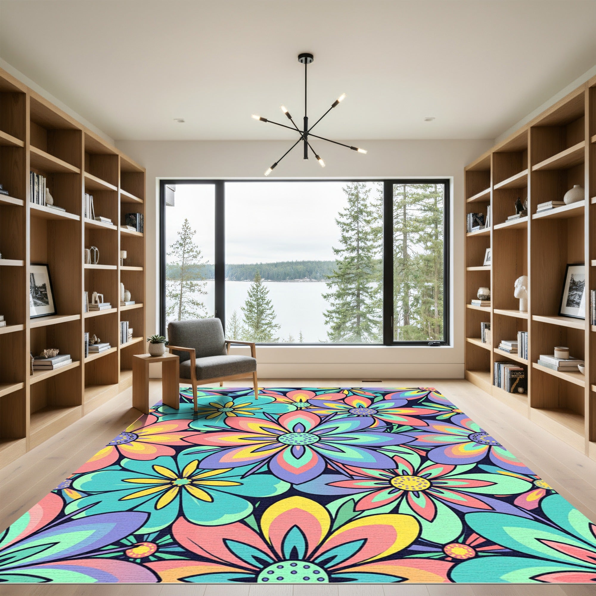 Vibrant Retro Multi Color Floral Garden Rug