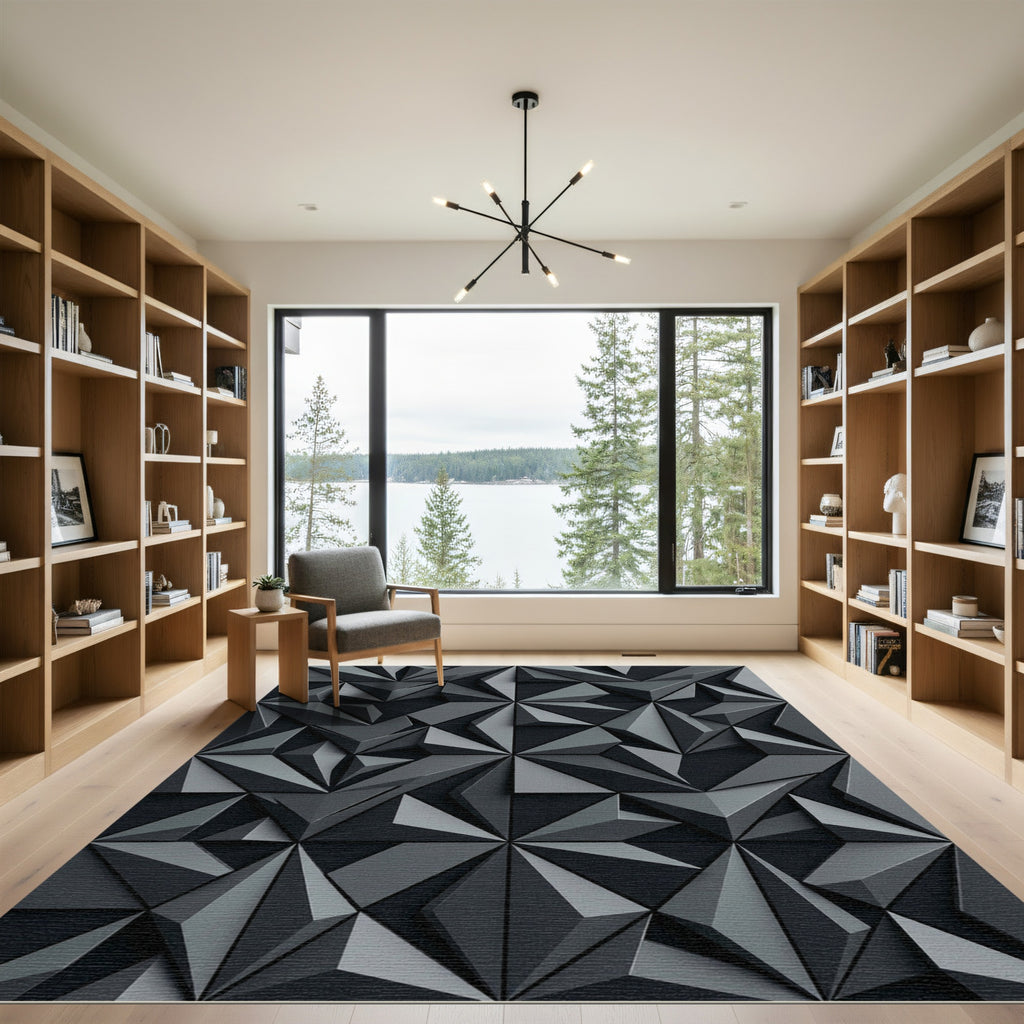 Charcoal Gray Geometric Facet Rug