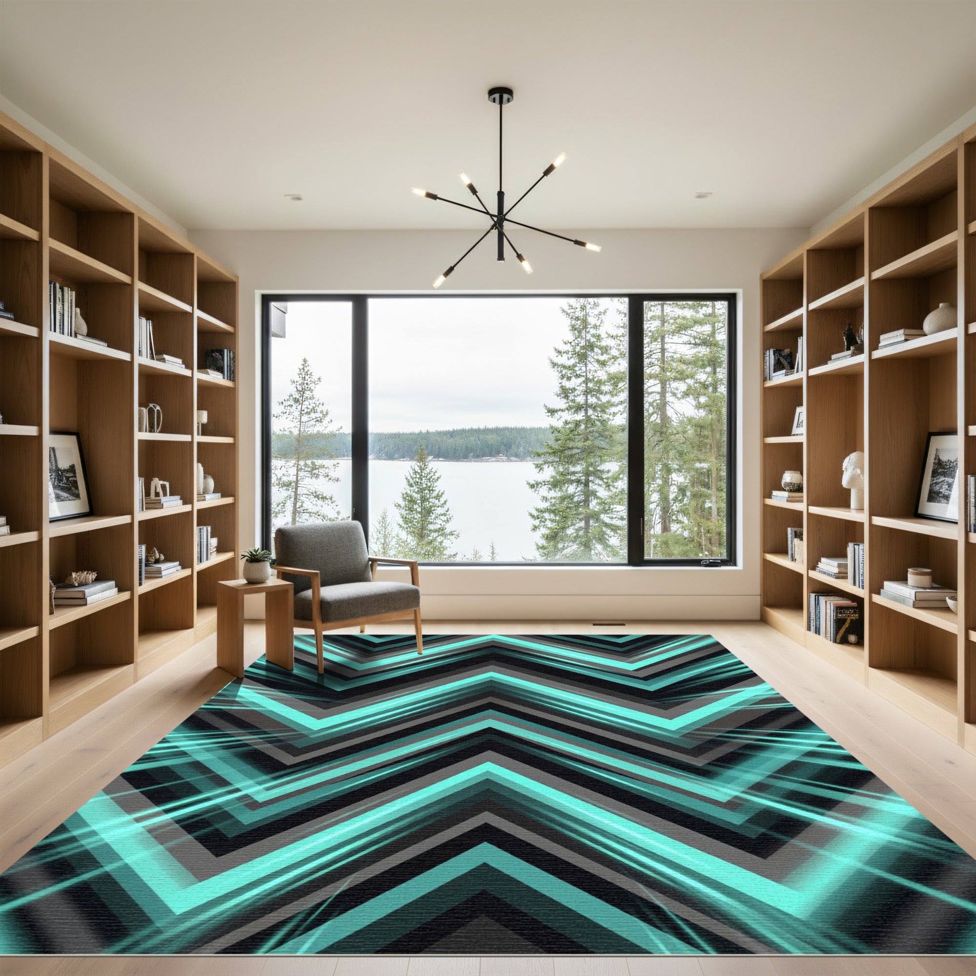 Modern Teal Iridescent Chevron Geometric Rug