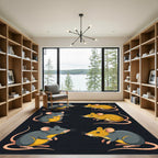 Playful Gray and Gold Cartoon Mice Rug