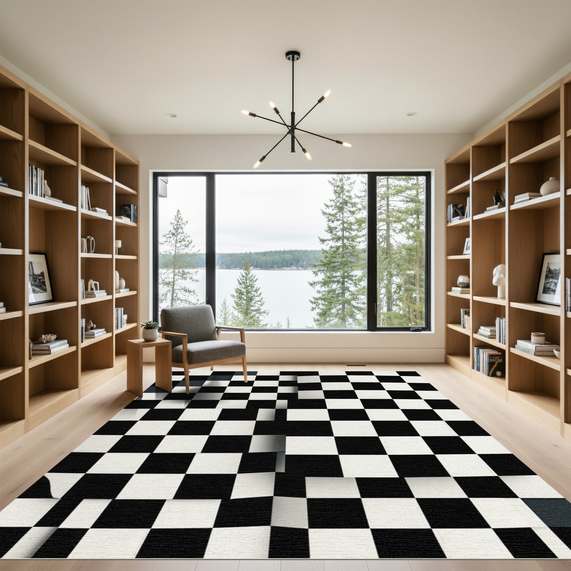 Sharp Black White Checkered Optical Illusion Rug