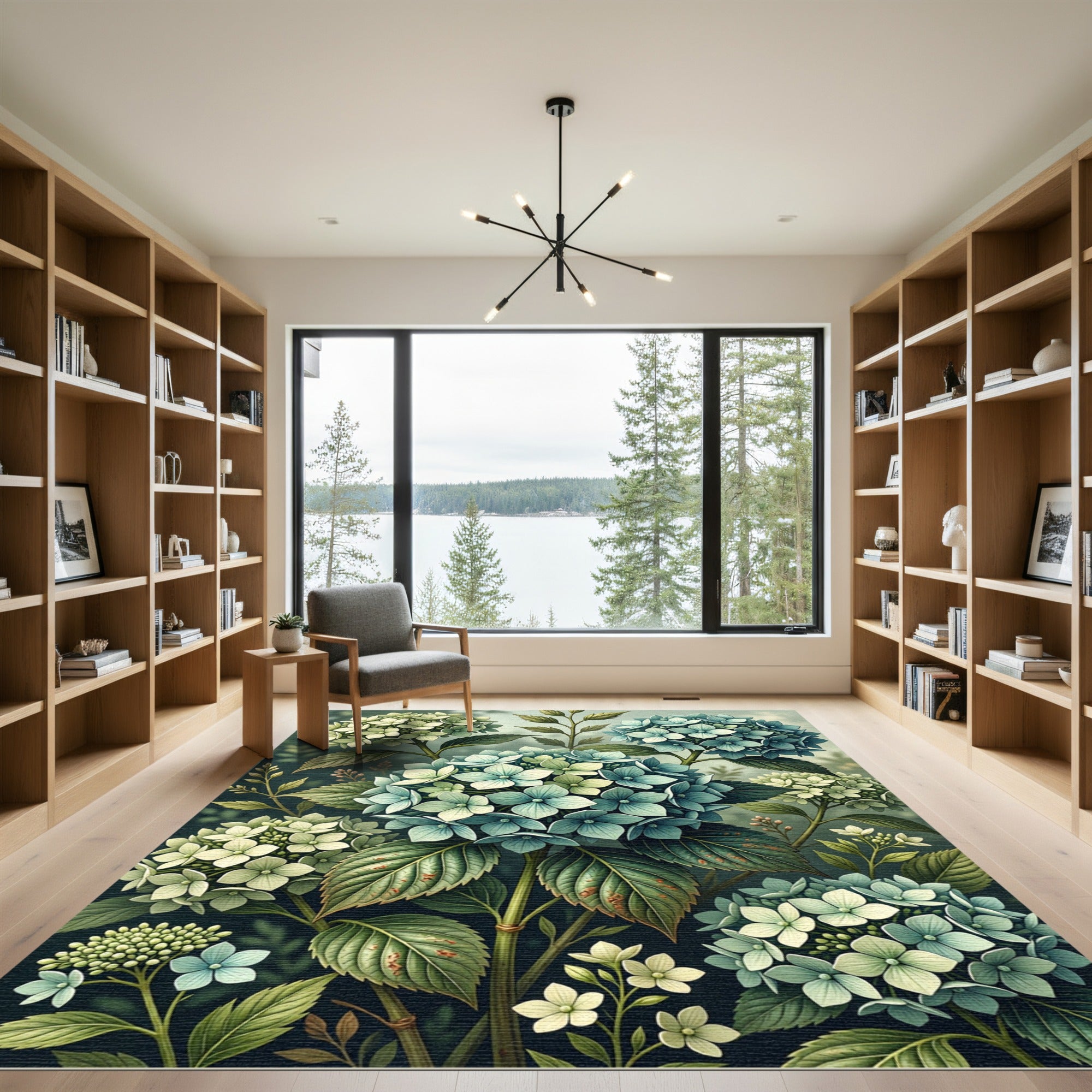 Soft Teal Hydrangeas Floral Collage Rug