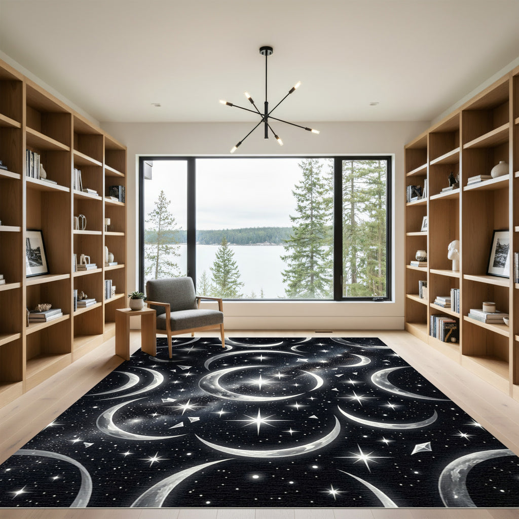 Celestial Crescent Moon And Starry Night Rug