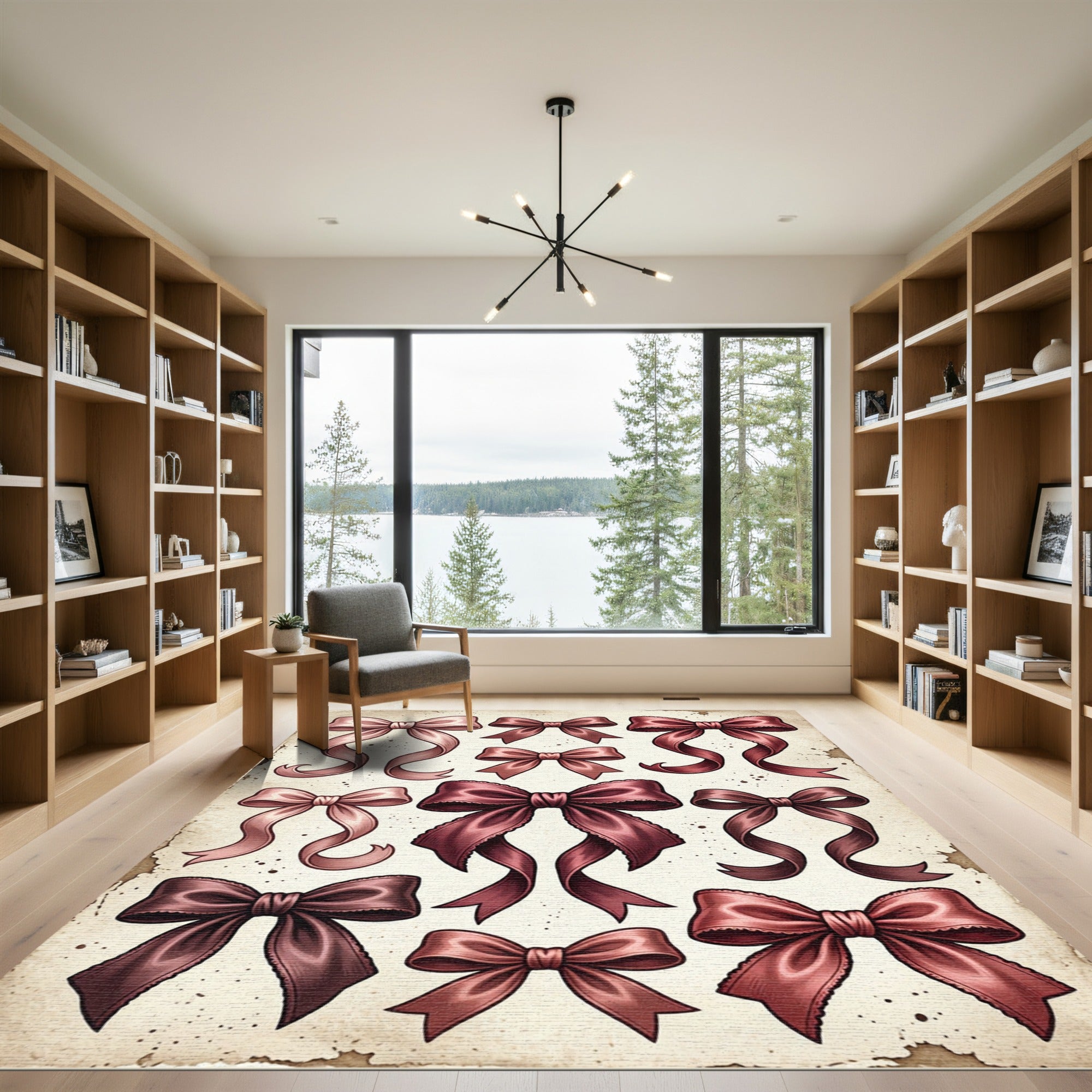 Vintage Burgundy Ribbon Bow Collection Rug