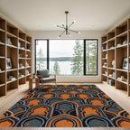 Arched Slate and Burnt Orange Geometric Rug