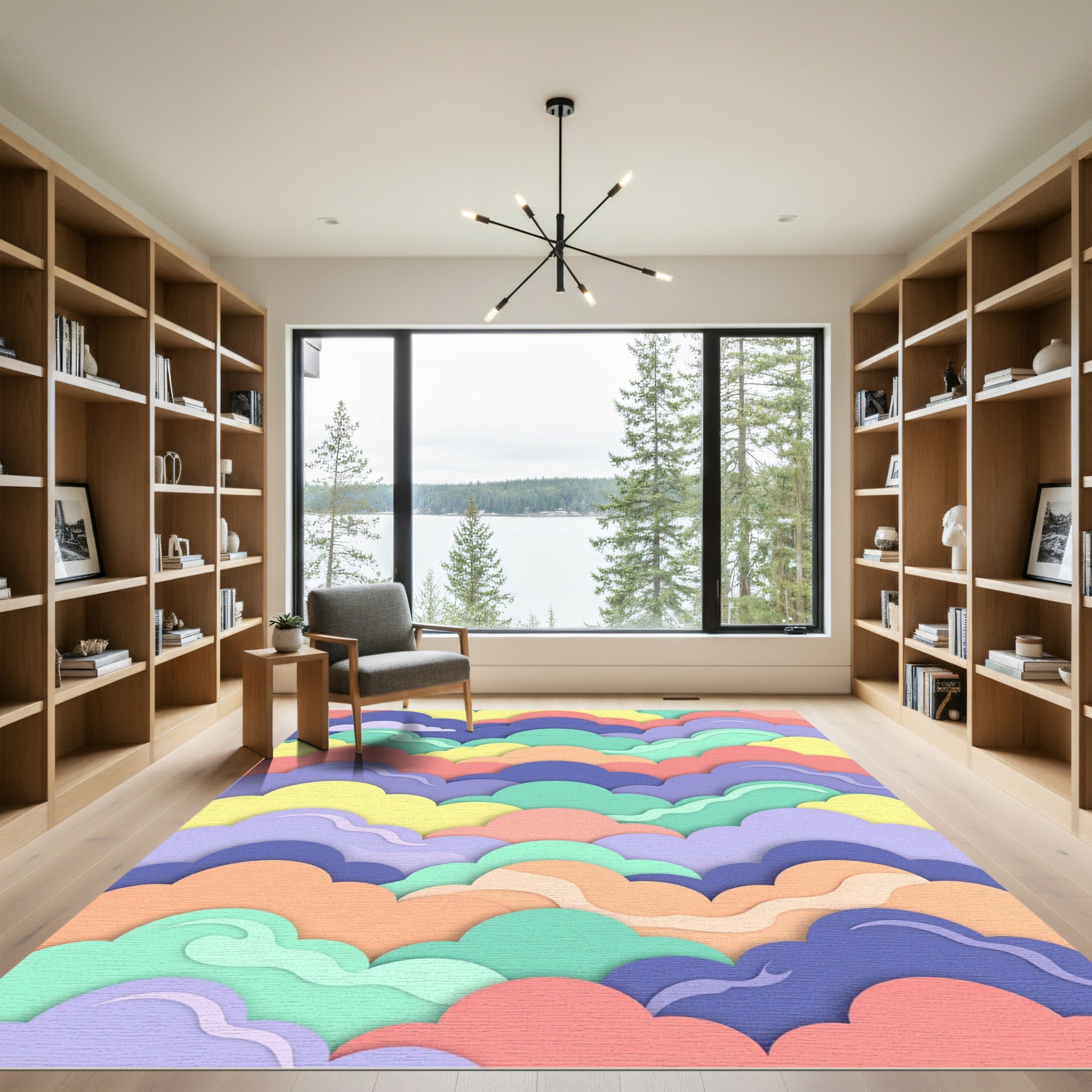 Vibrant Multicolored Cloud Shape Layered Art Rug