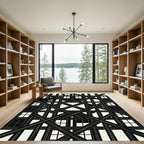 Black White Overlapping Lattice Rug