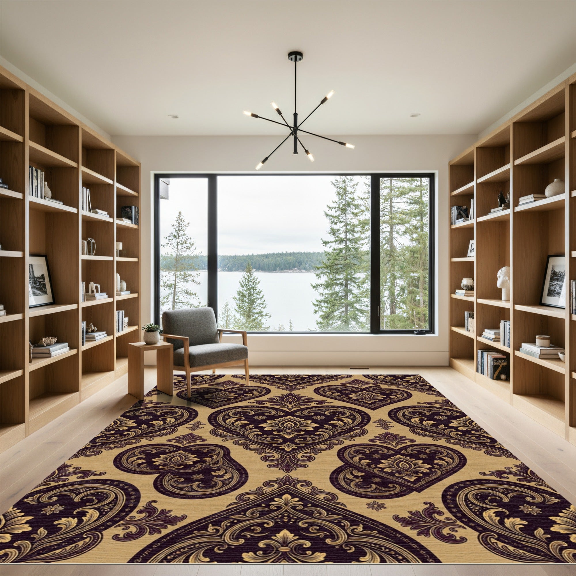 Rich Aubergine Heart Scroll Classic Rug