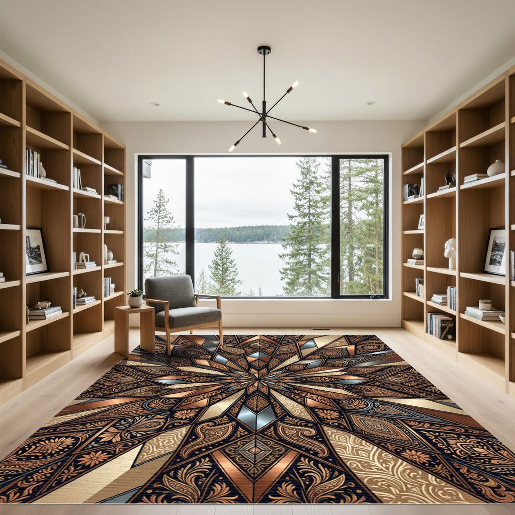 Ornate Copper Paisley Starburst Rug