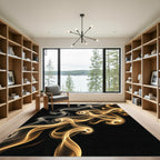 Golden Abstract Swirl Smoke Art Rug