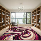 Crimson Cream Swirl Metallic Lines Rug